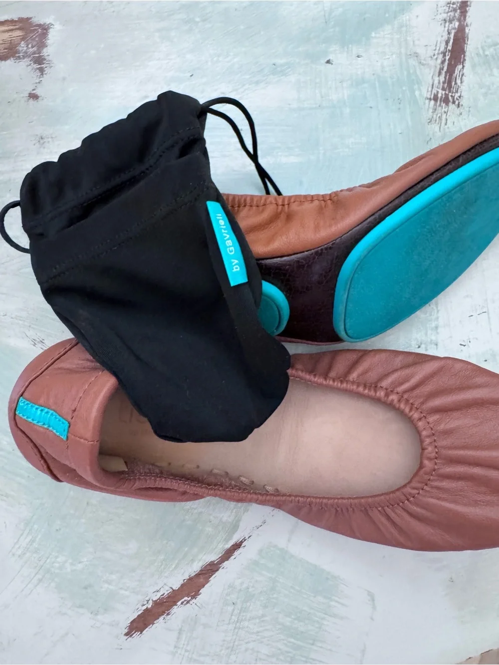 Tieks Ballet Leather Flats with Turquoise sole- Worn 3 times
